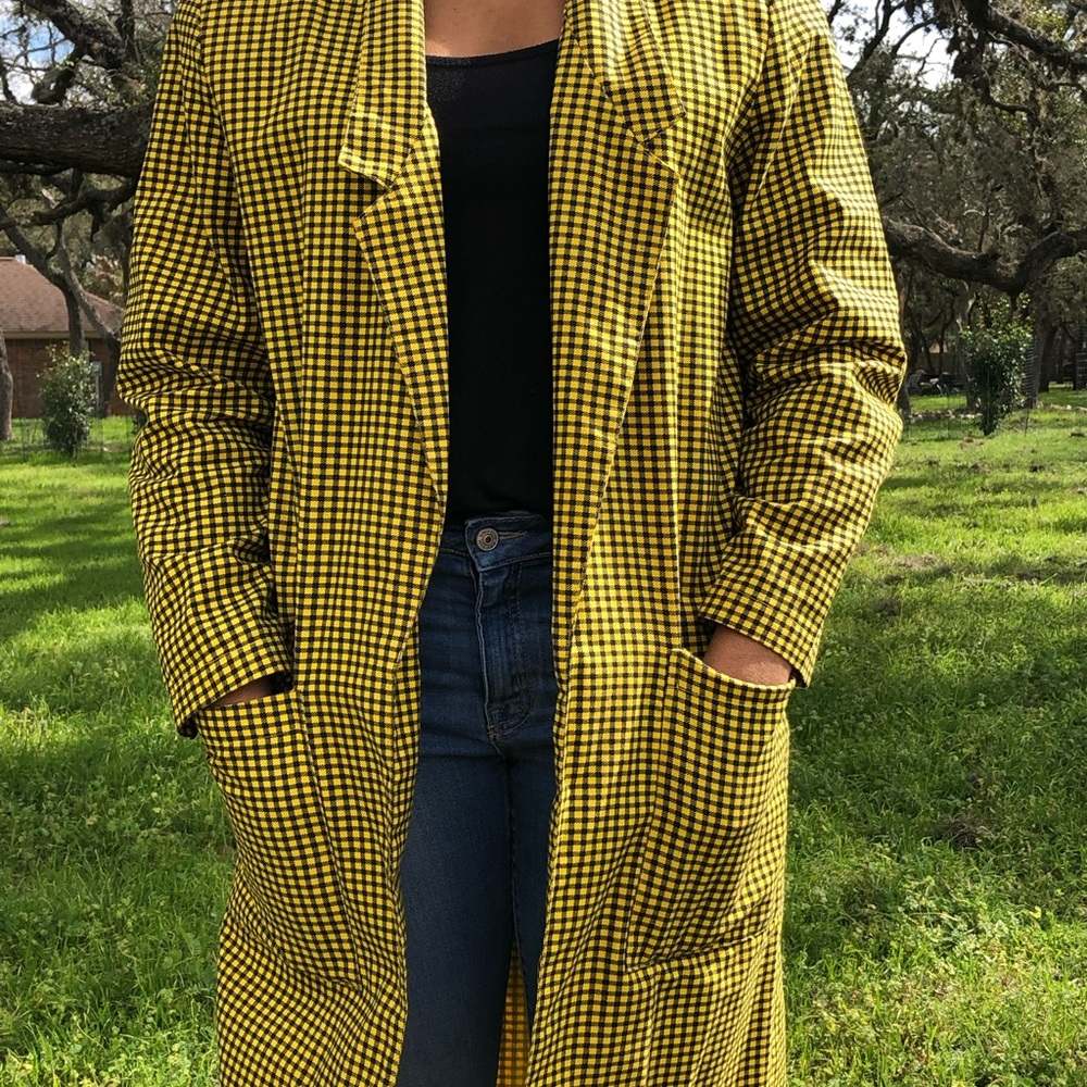 Yellow and black plaid coat